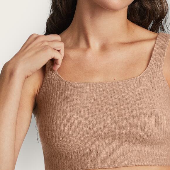 Everlane Cozy-Stretch Cropped Tank Top | Medium | Camel Brown Wool Loungewear - Picture 4 of 9